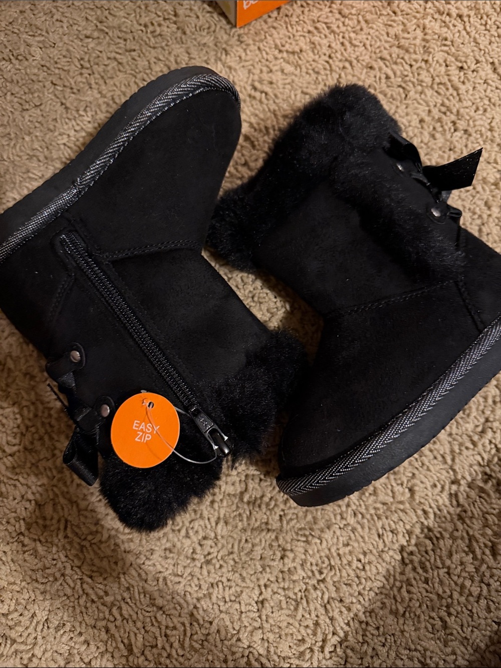 jumping beans Black Faux-Fur Kids Booties